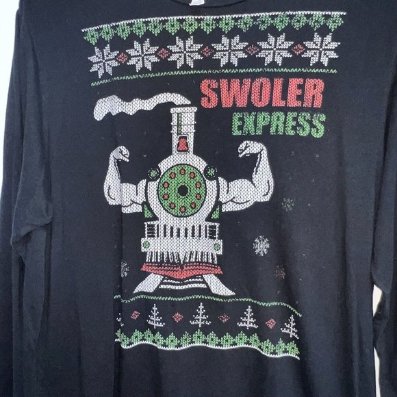Mens Novelty Long Sleeve Christmas Tee T-shirt Size XL Black Swoller Express - Picture 2 of 5